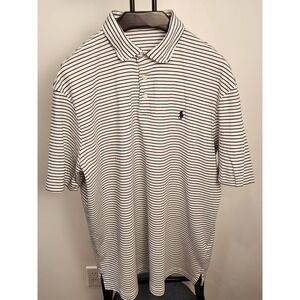 Polo Ralph Lauren White Striped Polo Shirt Size XL with Navy Pony Chest‎